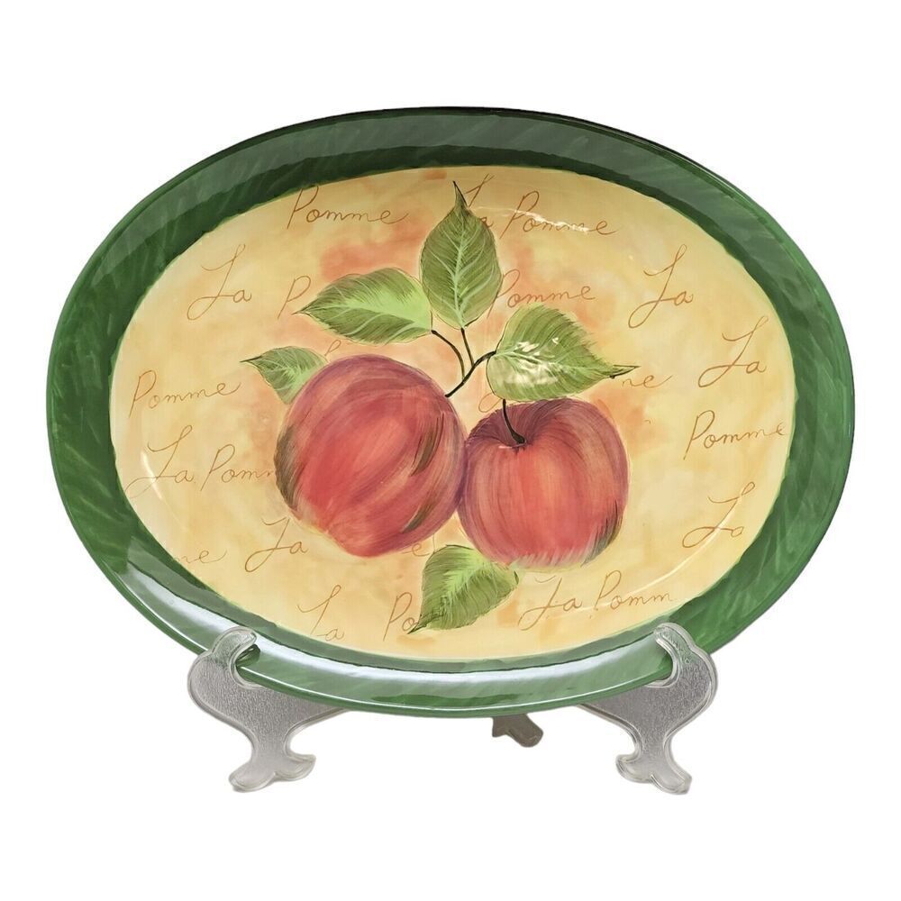 Certified International La Pomme 18" Oval Serving Platter Multicolor Green VTG